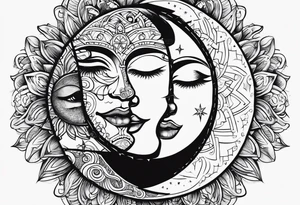 sun and the moon, the overlap
the sun has a woman's half 
face, and the moon, a man's face half tattoo idea