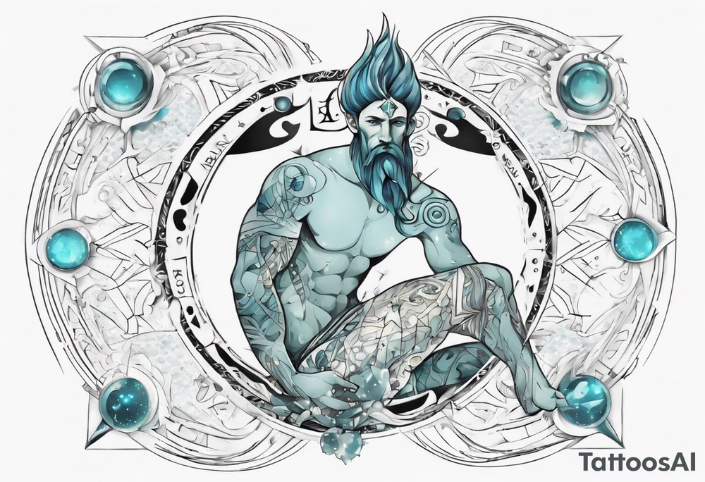 The Zodiac sign Aquarius in Human male form, mystic and spiritual. tattoo idea