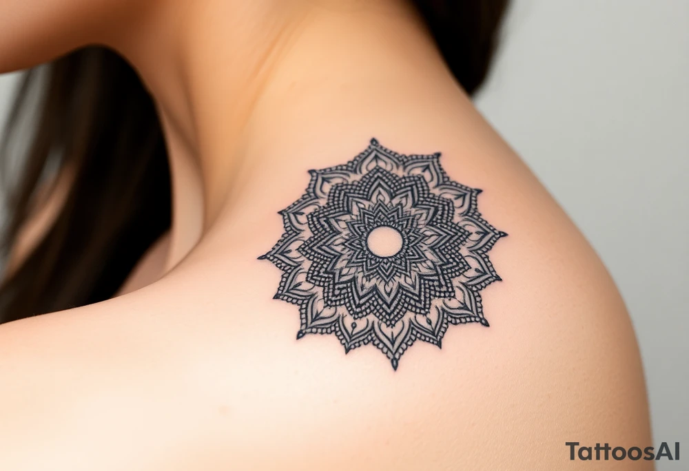 intricate mandala with sacred geometry and cosmic elements tattoo idea