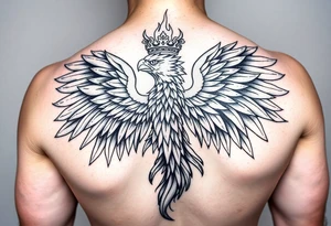 powerful majestic phoenix with crown of fire, with large wings tattoo idea