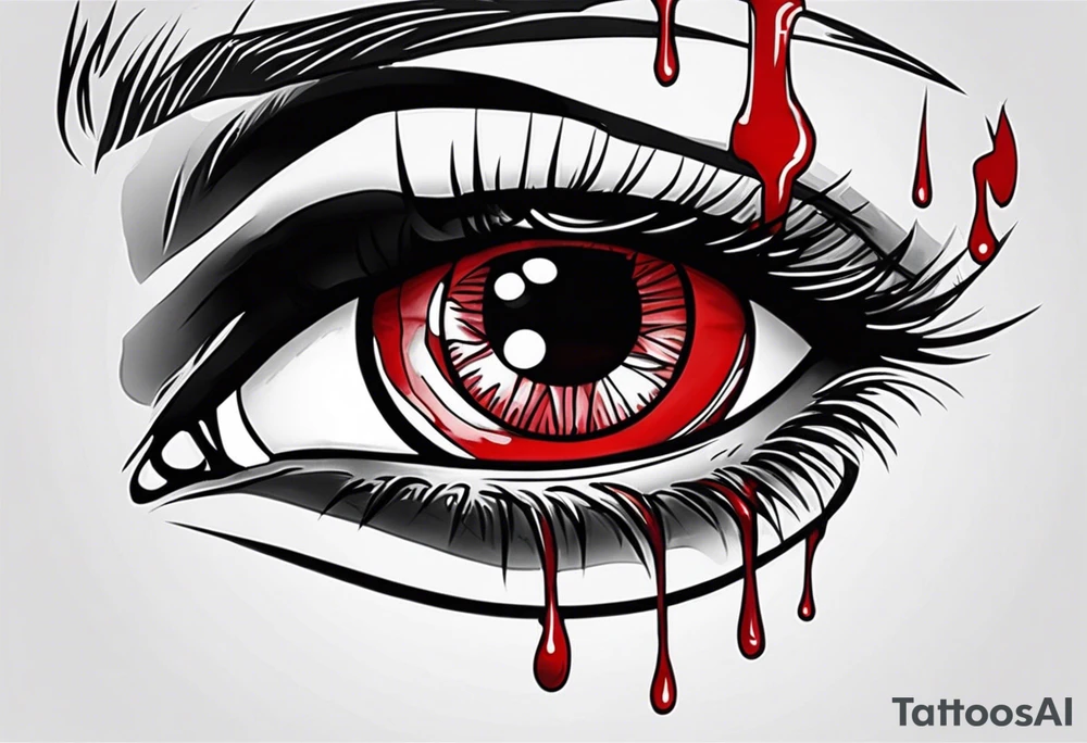 Bleeding tear draining to down from red eye tattoo design model tattoo idea