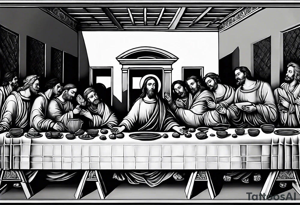 The last supper by davinci but the people are astronauts tattoo idea
