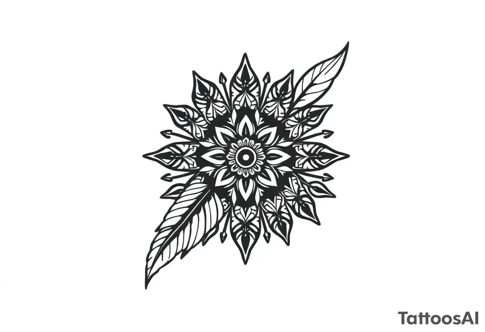 spiritual bold line feather indian mandala shaman tattoo idea
