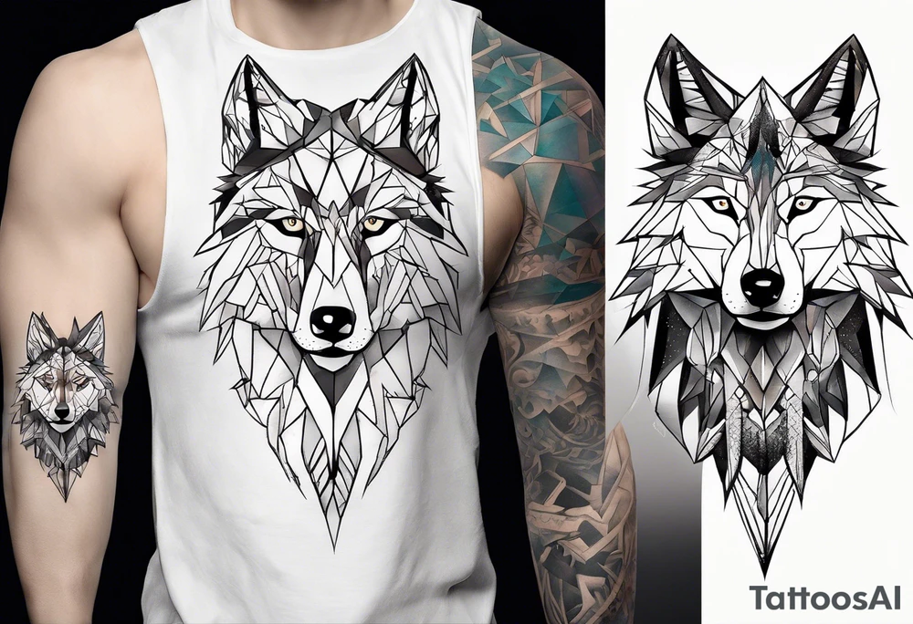 Constellation, two animal wolf, géométric, snowflake tattoo idea