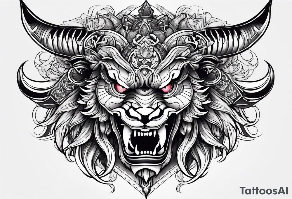 Um gueixa com máscara oni segurando um leque tattoo idea