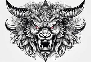 Um gueixa com máscara oni segurando um leque tattoo idea