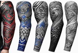 Full Arm sleeve, black, gray, silver, red, royal blue tattoo idea