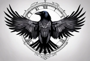 raven attacking 
roman numeral seven
Omnia Urunt tattoo idea