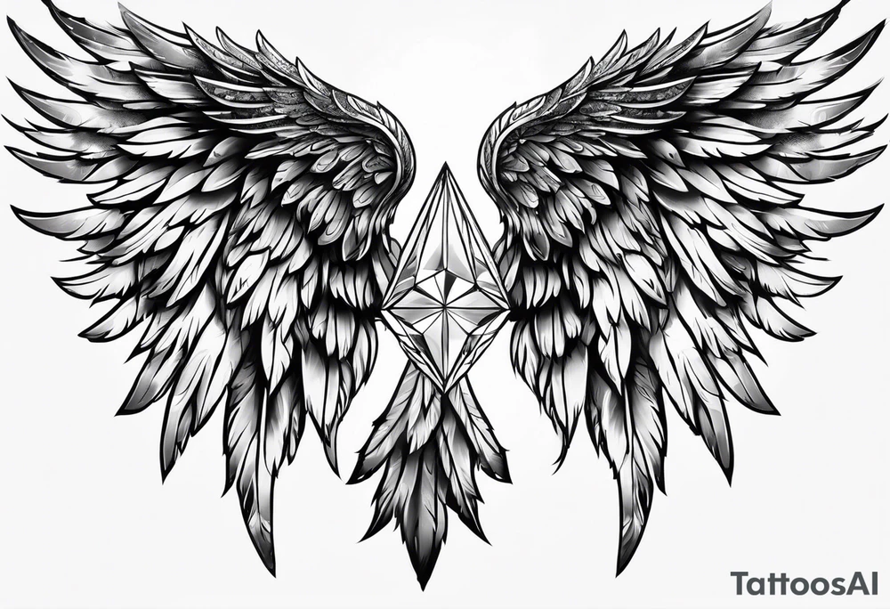 Angel wings with diamond tattoo idea