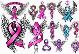 Cancer awareness ribbon being held by angel tattoo idea