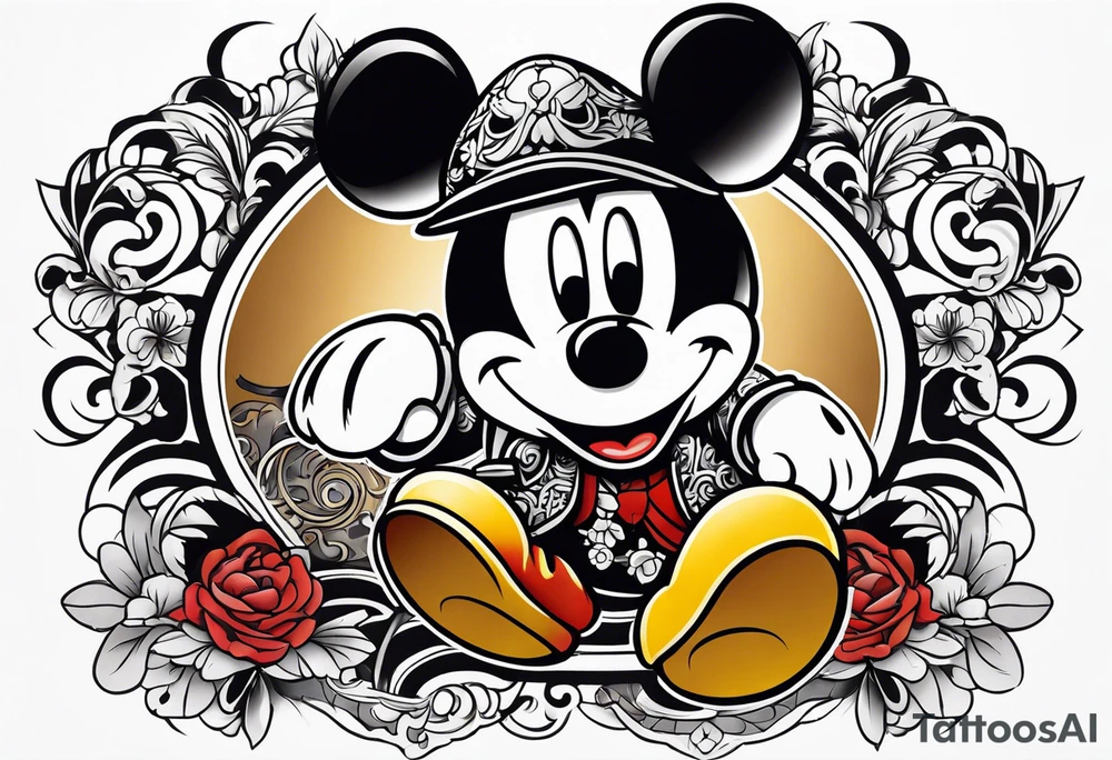 Mickey Mouse but in the form of a gangster tattoo idea