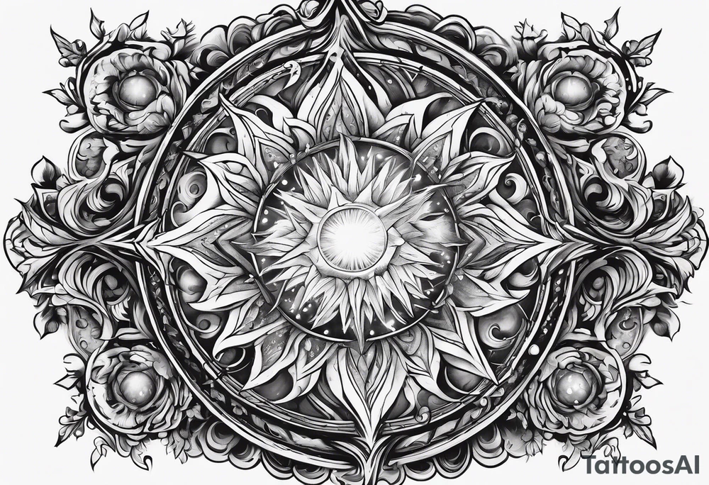A supernova explosion represented in medieval art style tattoo idea