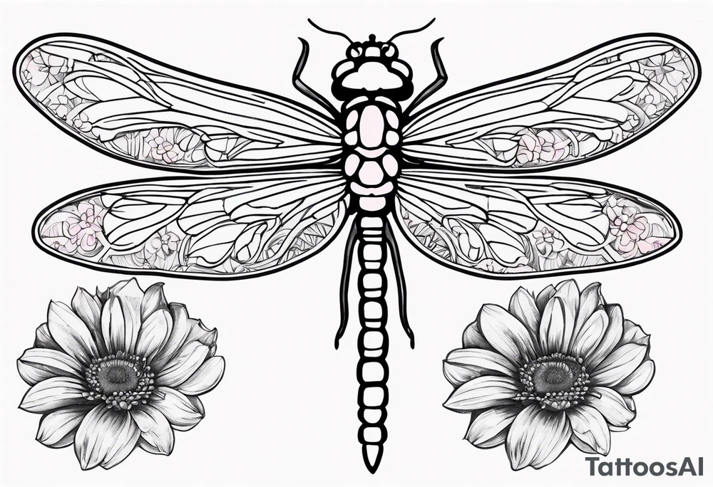 Gerber daisy dragonfly with breast cancer ribbon tattoo idea