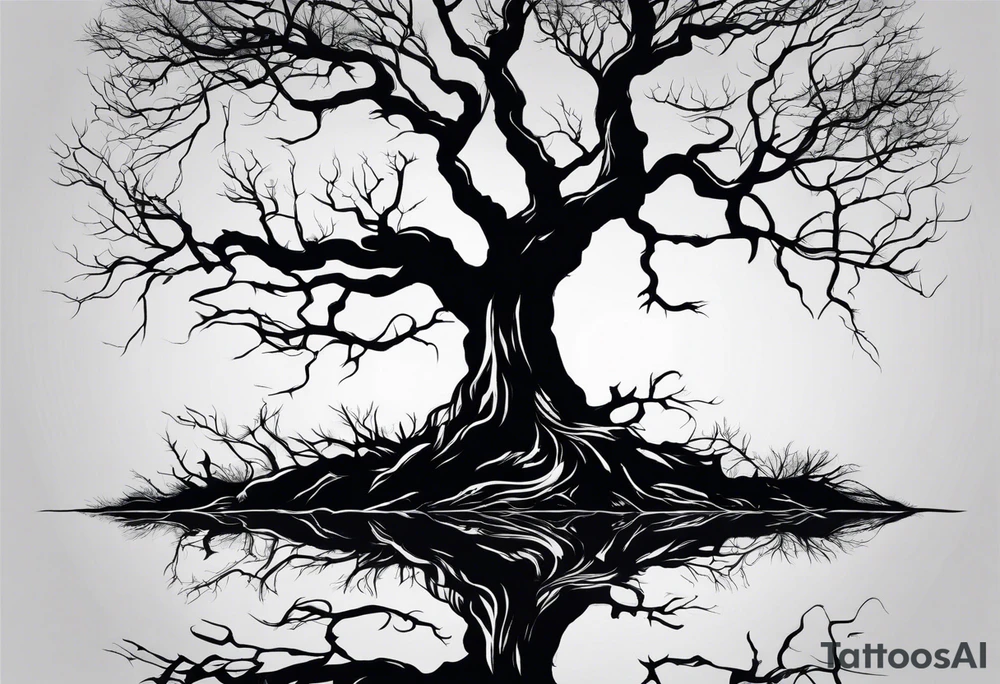 Dead tree with roots silhouette tattoo idea