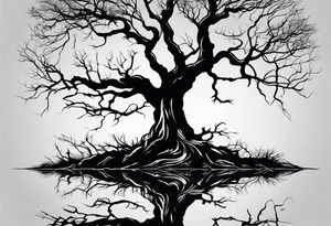 Dead tree with roots silhouette tattoo idea