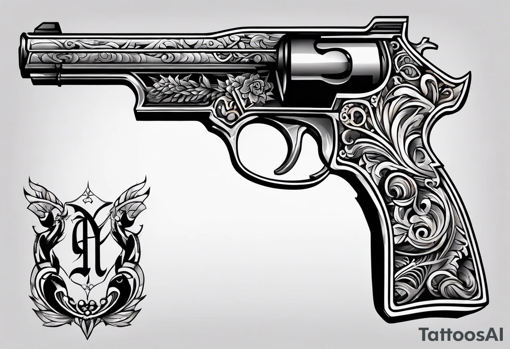 The letters AR with a pistol on each side tattoo idea