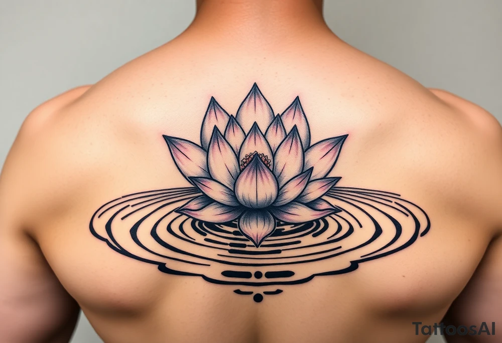 serene lotus flower emerging from sacred waters with ripples tattoo idea