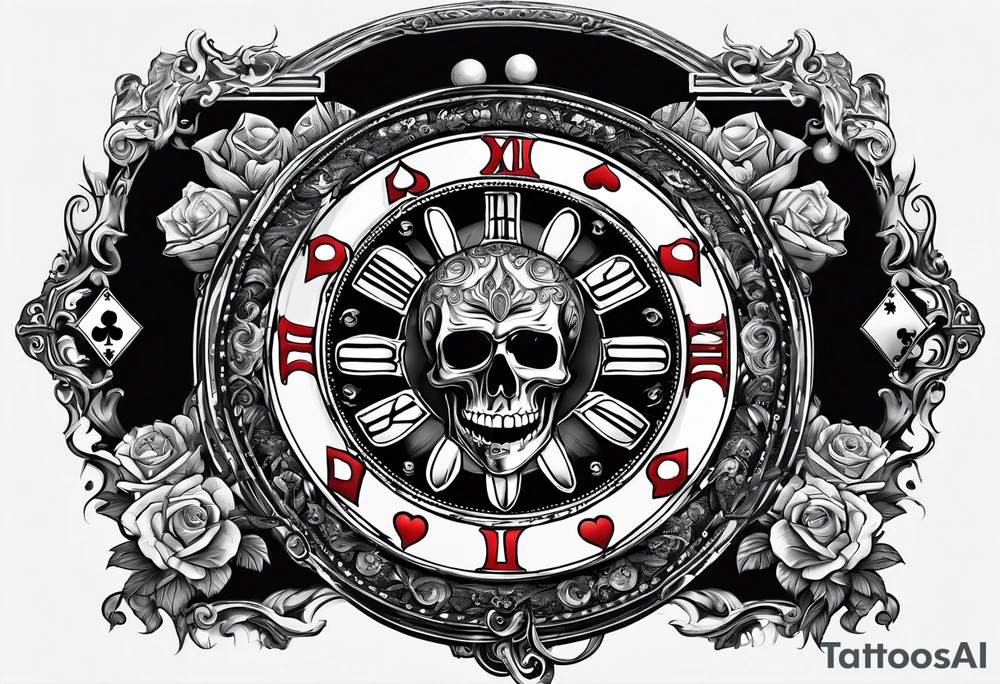 I want all methods of gambling games. The center piece to be death playing against a man. tattoo idea
