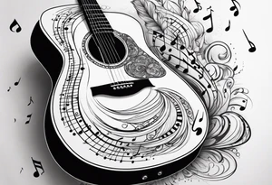 guitar with musical notes wrapped around it tattoo idea