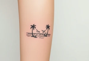 happy, peaceful, serene, timeless, ocean, sand, palm tree, seagulls, sun, subtle, masculine tattoo idea
