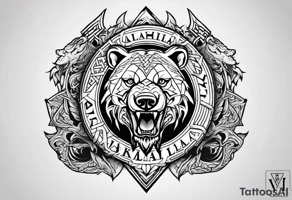 Sword shield dragon Valhalla valknut bear tattoo idea