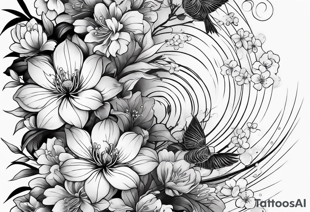 Full sleeve design with japanese blossoms tattoo idea