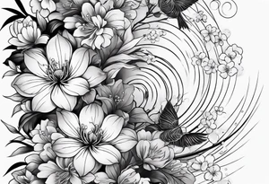 Full sleeve design with japanese blossoms tattoo idea