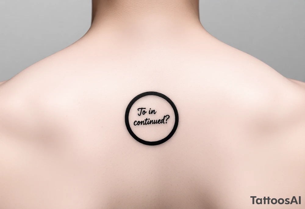"Black circle tattoo (3cm) with barely visible 'To be continued?' around edge. Like a punctuation mark on skin." tattoo idea