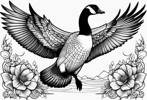 canadian goose spread wings with flowers side tattoo idea