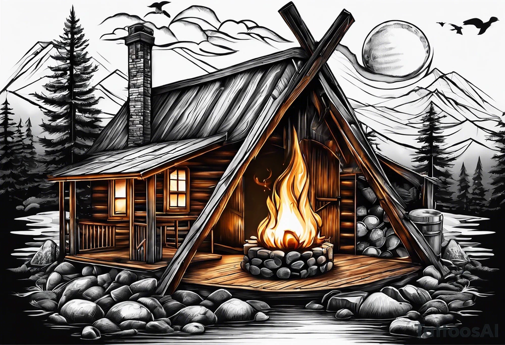 cross, campfire, golf , whiskey glass, cabin tattoo idea cross, campfire, golf , whiskey glass, cabin tattoo idea