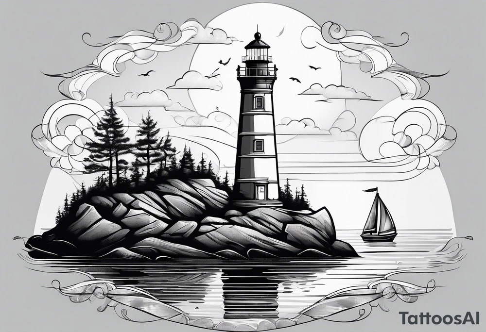 maritime lighthouse in a sailboat serving as a mast for a sail. tattoo idea
