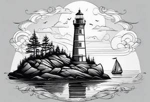 maritime lighthouse in a sailboat serving as a mast for a sail. tattoo idea