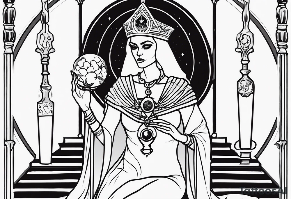 High priestess as a skeleton tarot card tattoo idea