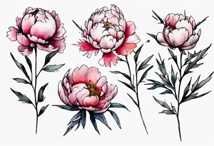 a watercolor peonies that is bleeding with thorns, simple, tall, one line tattoo idea