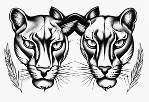 Two black pumas walking past each other and looking at each other tattoo idea
