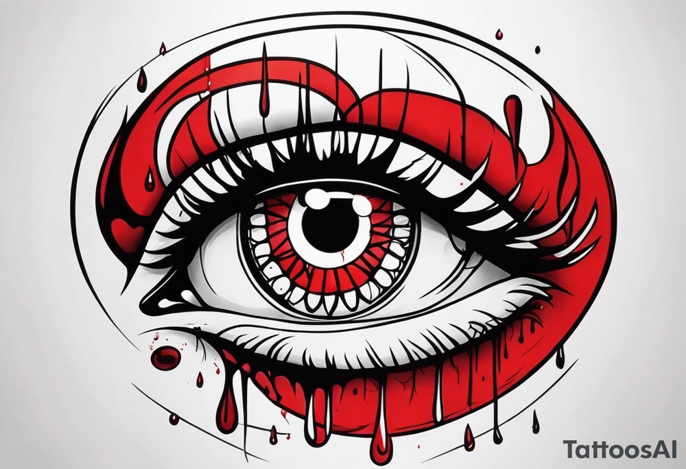 Bleeding tear overdraining to down from one red symmetrical
eye tattoo design tattoo idea