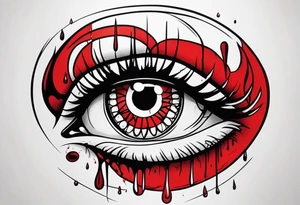 Bleeding tear overdraining to down from  one red symmetrical 
 eye tattoo design tattoo idea