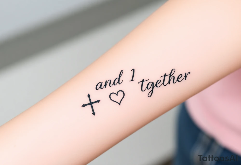 "You and I together" with a cross and a heart tattoo idea