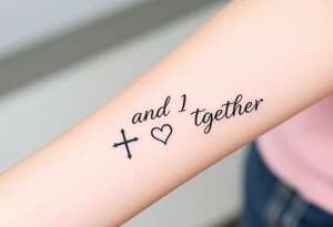 "You and I together" with a cross and a heart tattoo idea