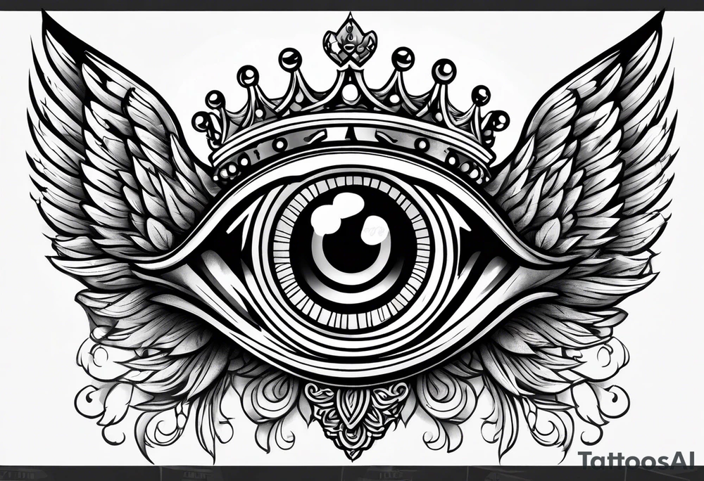 big eye with wings and crown tattoo idea