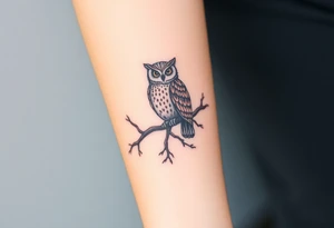 wise owl perched on ancient oak branch under starlit sky tattoo idea