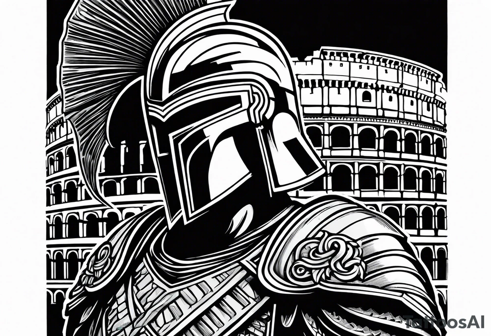 Side profile of spartan soilder looking right at Roman colosseum tattoo idea