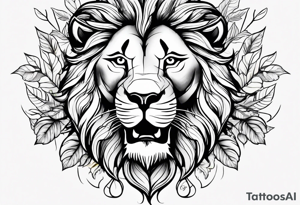 Lion faces with leaves tattoo idea