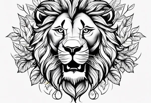 Lion faces with leaves tattoo idea