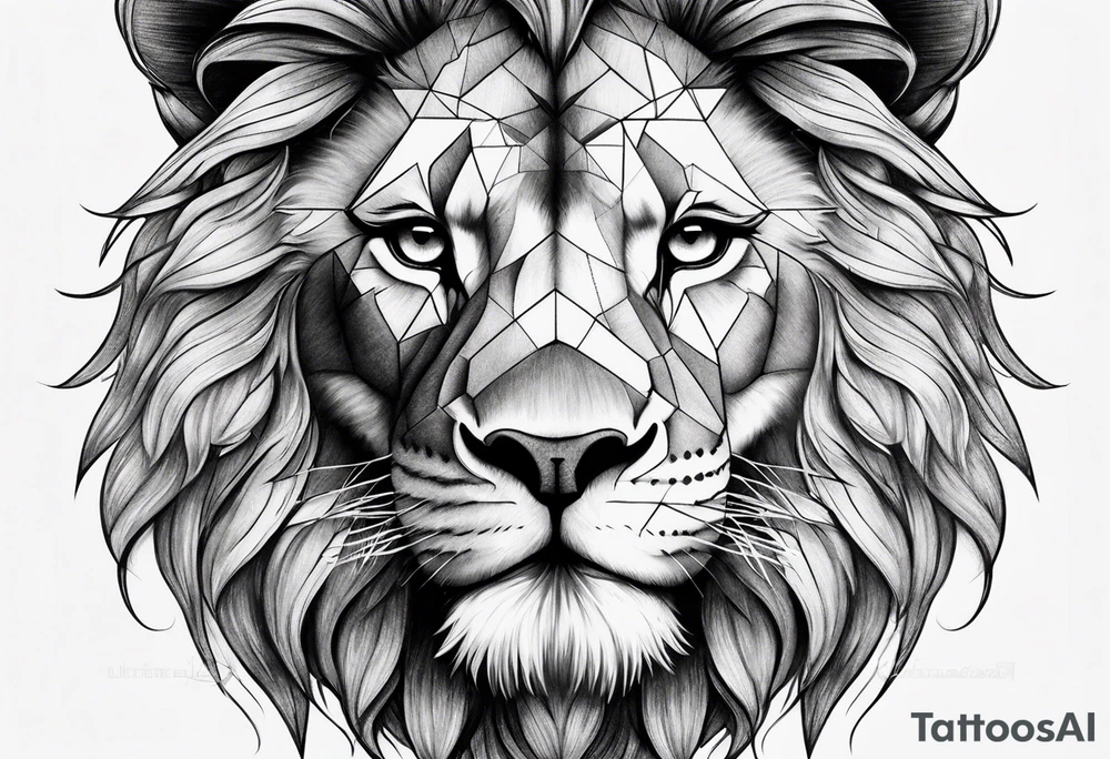 Half lion face and half geometry tattoo idea