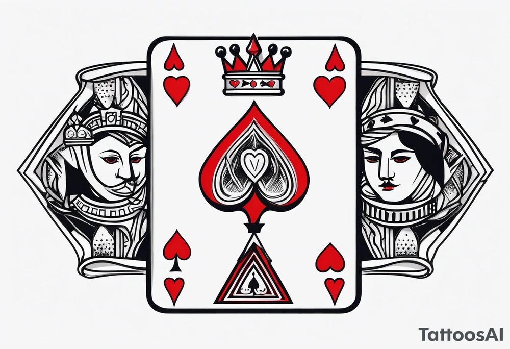 one combined tatto in minimalistic style with three king of spades and one queen of hearts tattoo idea