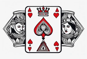one combined tatto in minimalistic style with three king of spades and one queen of hearts tattoo idea