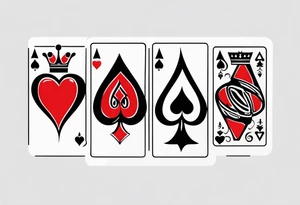 one combined tatto in minimalistic style with icon style three king of spades and icon style one queen of hearts. extreme minimalstic and few lines. much more minimlastic and fewer lines tattoo idea