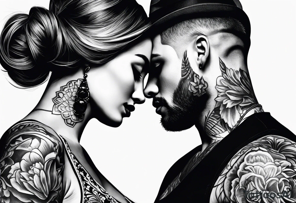 Couple black silhouette woman has long hair tattoo idea