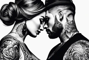 Couple black silhouette woman has long hair tattoo idea